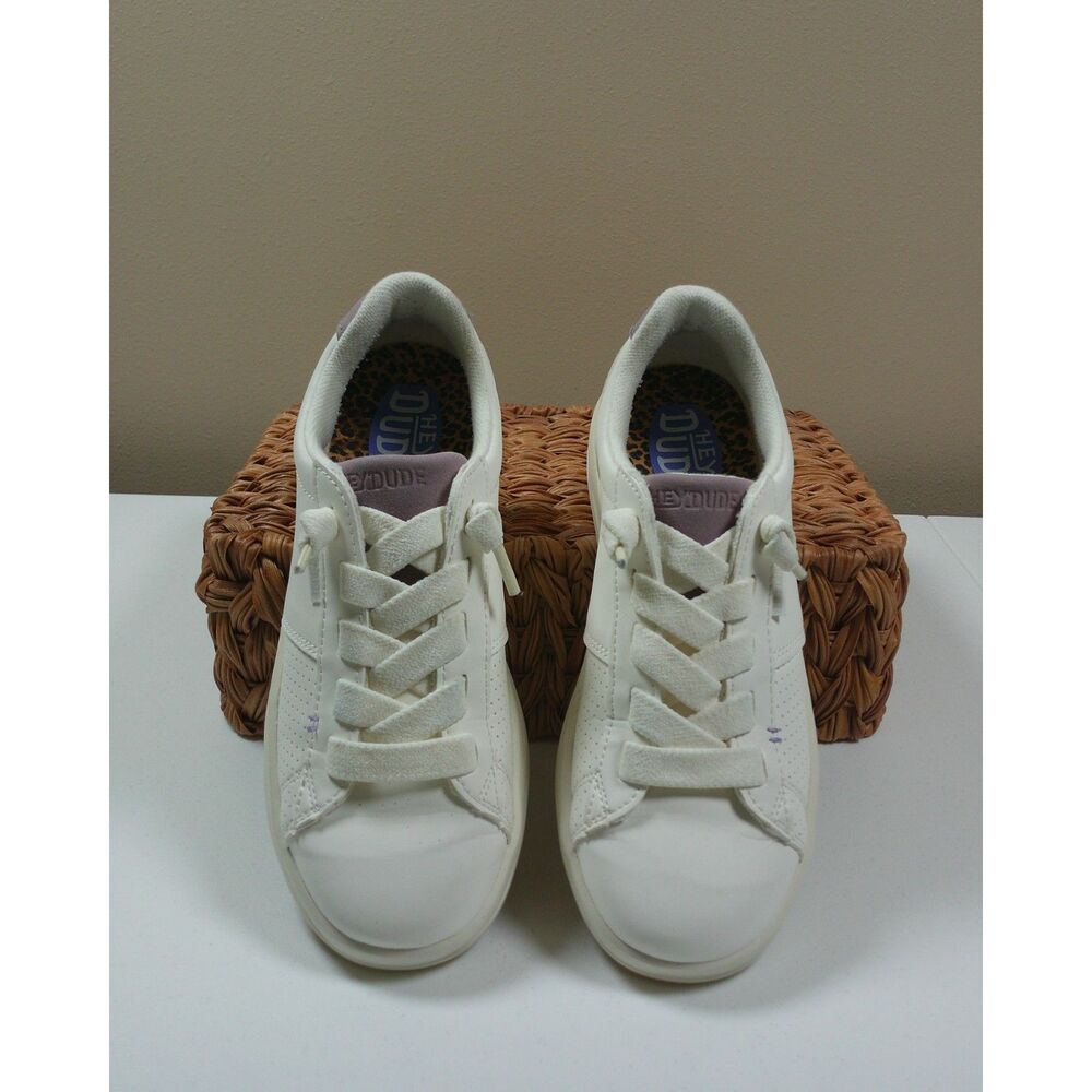 Hey Dude Karina Duo Classic Sneakers Womens 9 White Mauve Court Tennis Shoes - Picture 3 of 11